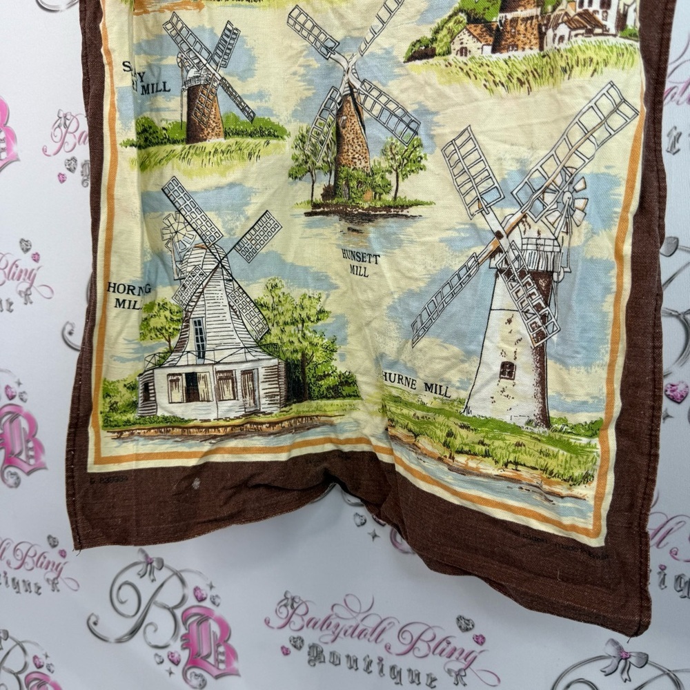 Vindmills of Norfolk Scenic Print scarf scarve wrap or wall decor- Brown & Cream - Picture 3 of 6